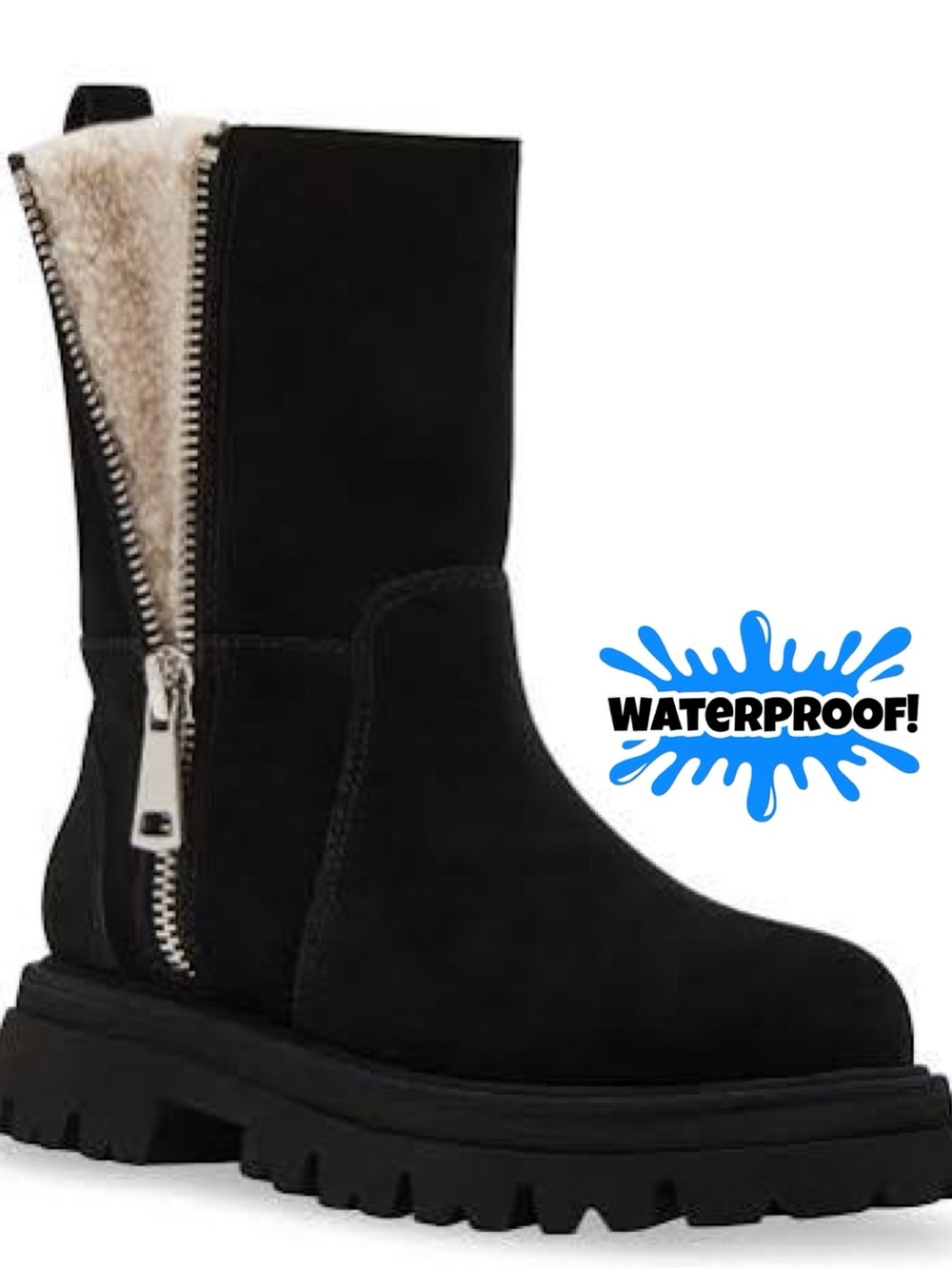 Blondo Burnout Waterproof Suede Faux Fur Boots Black 8.5 NWOB
